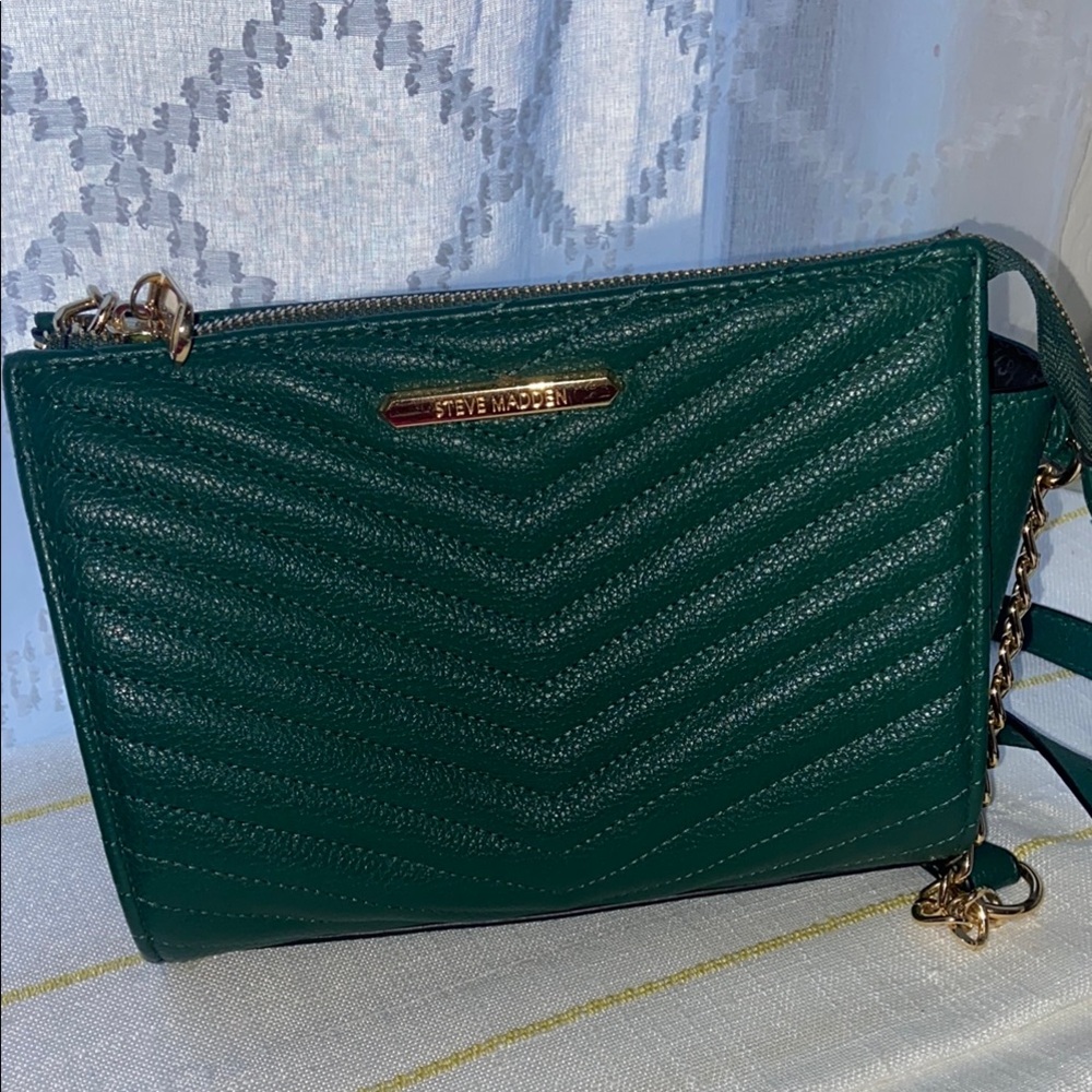 Steve Madden Green Chevron Quilted Crossbody